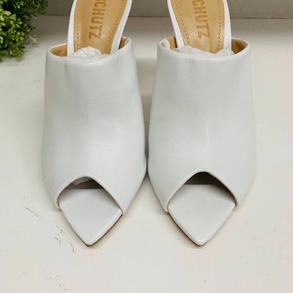 Schutz Trudy Leather Open Toe Mules White $180 - Picture 2 of 9